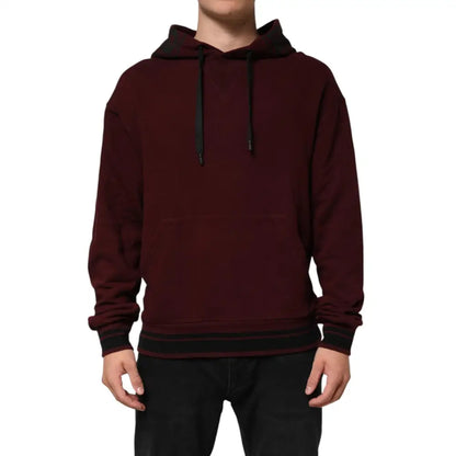 Dolce & Gabbana Burgundy Cotton Plaid Lined Men Hoodie Sweater