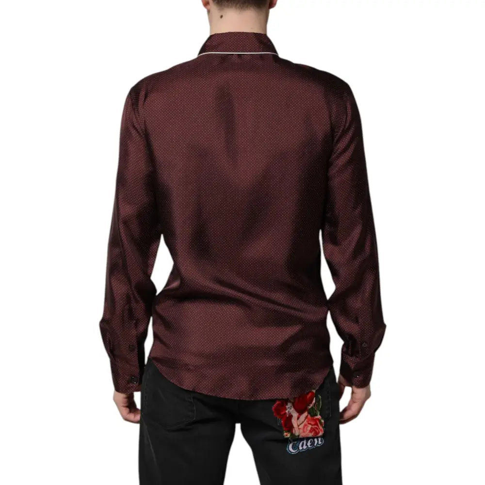 Dolce & Gabbana Burgundy Silk Dotted Long Sleeves Shirt