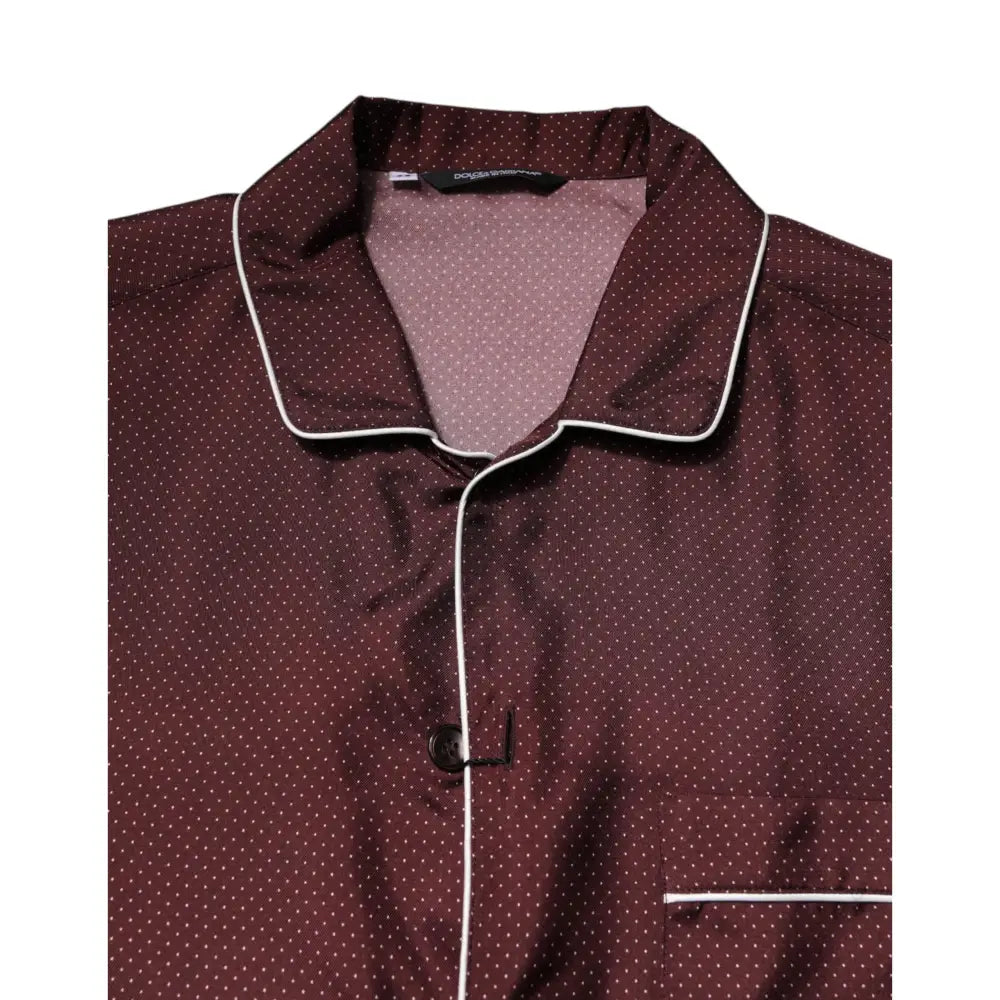 Dolce & Gabbana Burgundy Silk Dotted Long Sleeves Shirt