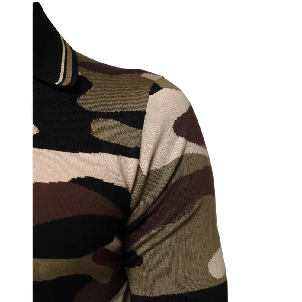 Dolce & Gabbana Camouflage Brown Silk MilitaryPolo T-shirt