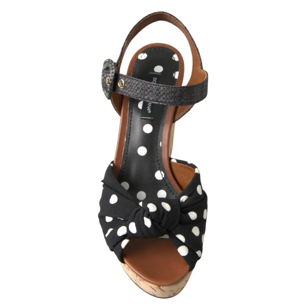 Sorte polkaprikede Dolce & Gabbana wedge-sandaler med korksål og justerbar strop