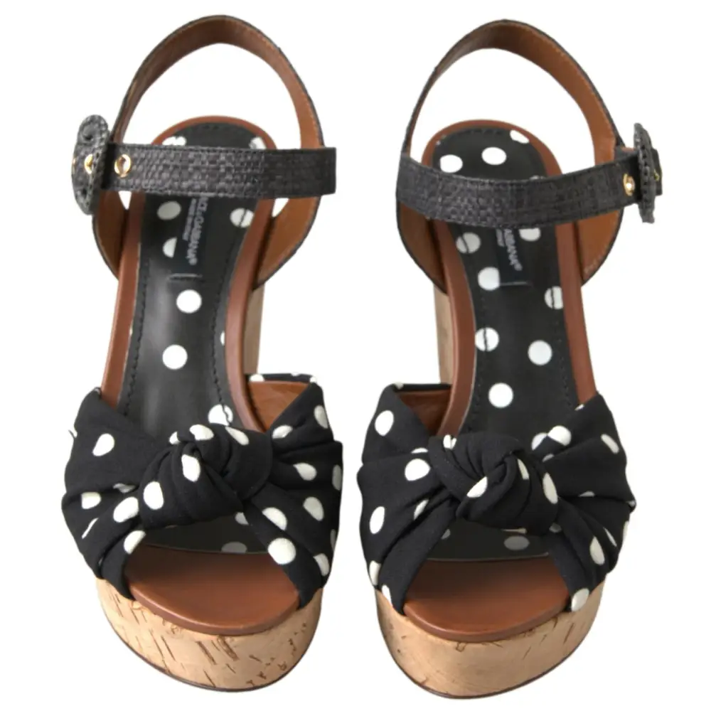 Dolce & Gabbana polka-dotted wedge sandals med korksål og knudebue. Spar 30-70% på 100% originale brands