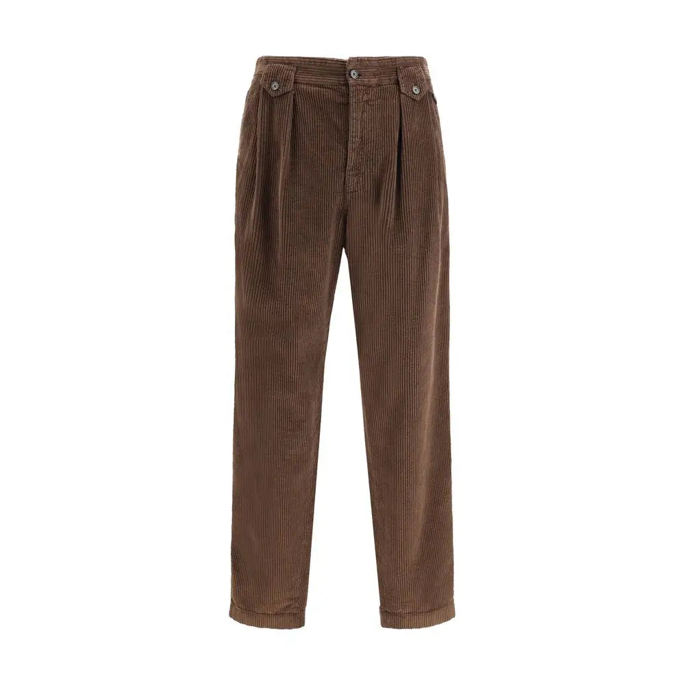 Dolce & Gabbana corduroy pants i brun corduroy med klassisk plisset talje og knapfremstykke