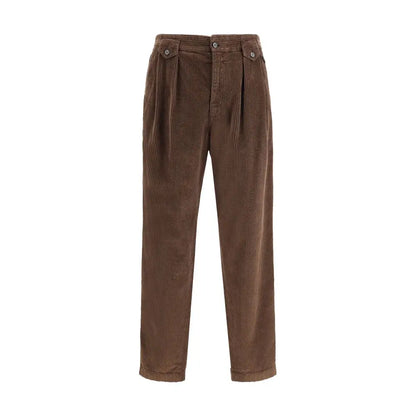 Dolce & Gabbana corduroy pants i brun corduroy med klassisk plisset talje og knapfremstykke