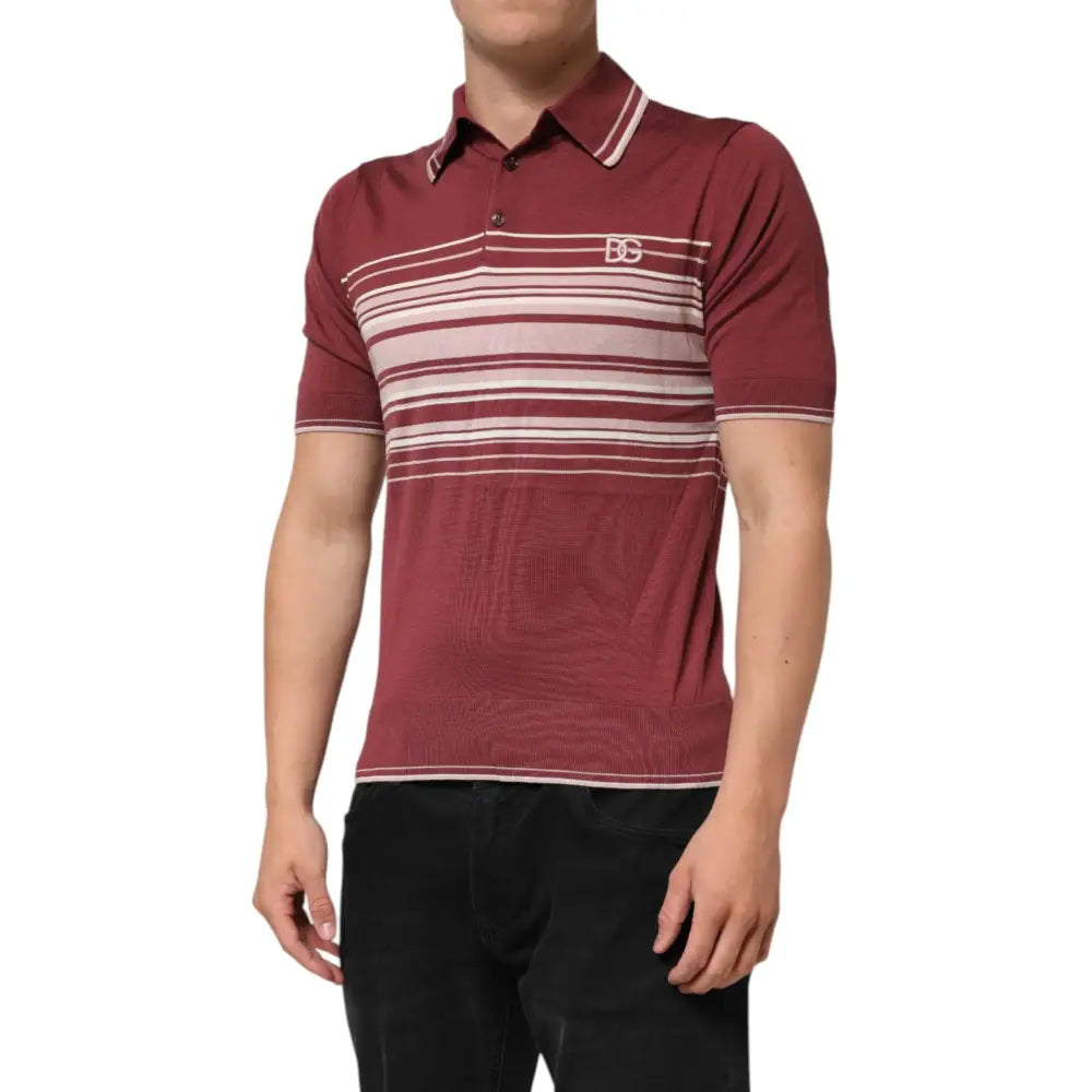 Dolce & Gabbana Cotton Burgundy Striped DG Logo Polo T-shirt