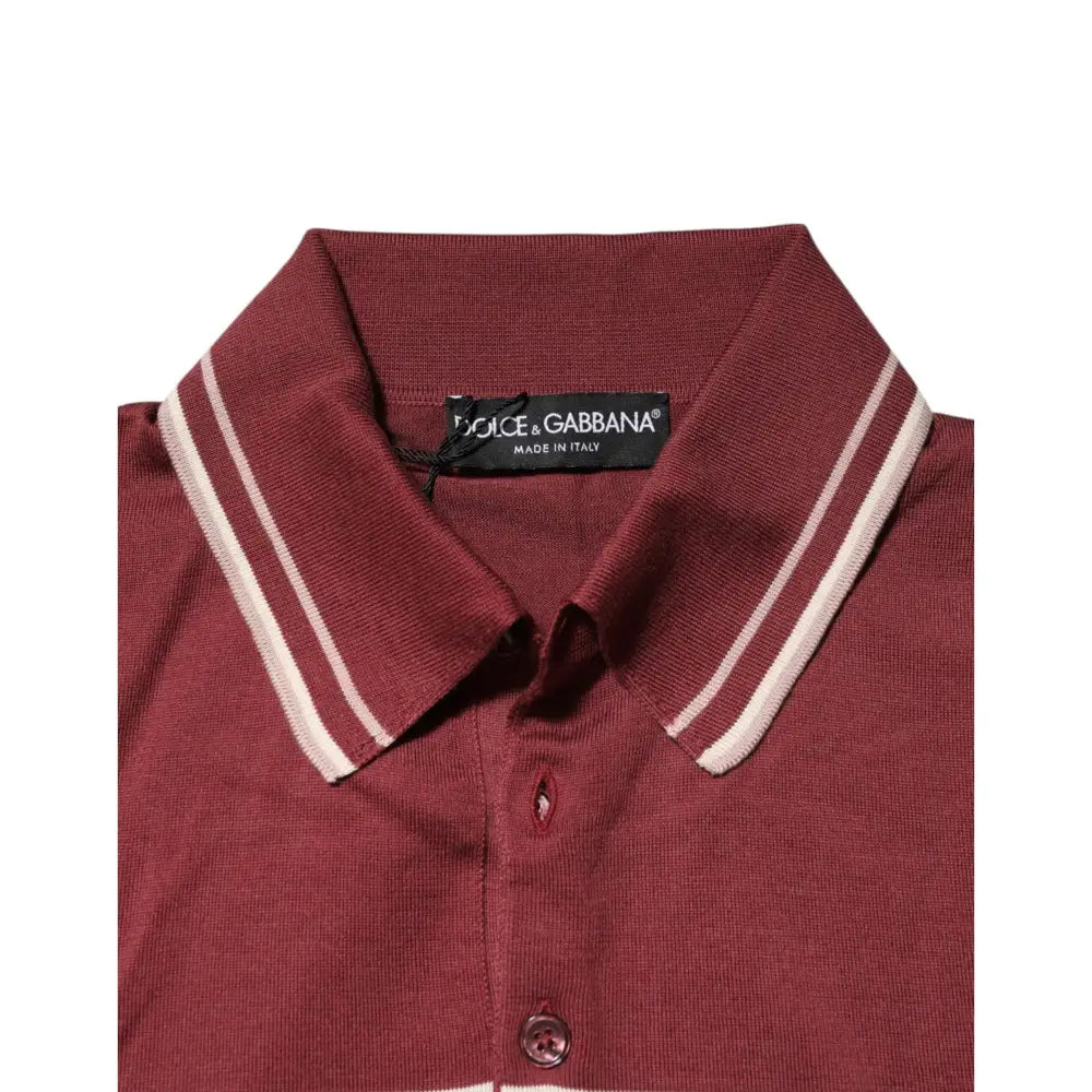 Dolce & Gabbana Cotton Burgundy Striped DG Logo Polo T-shirt