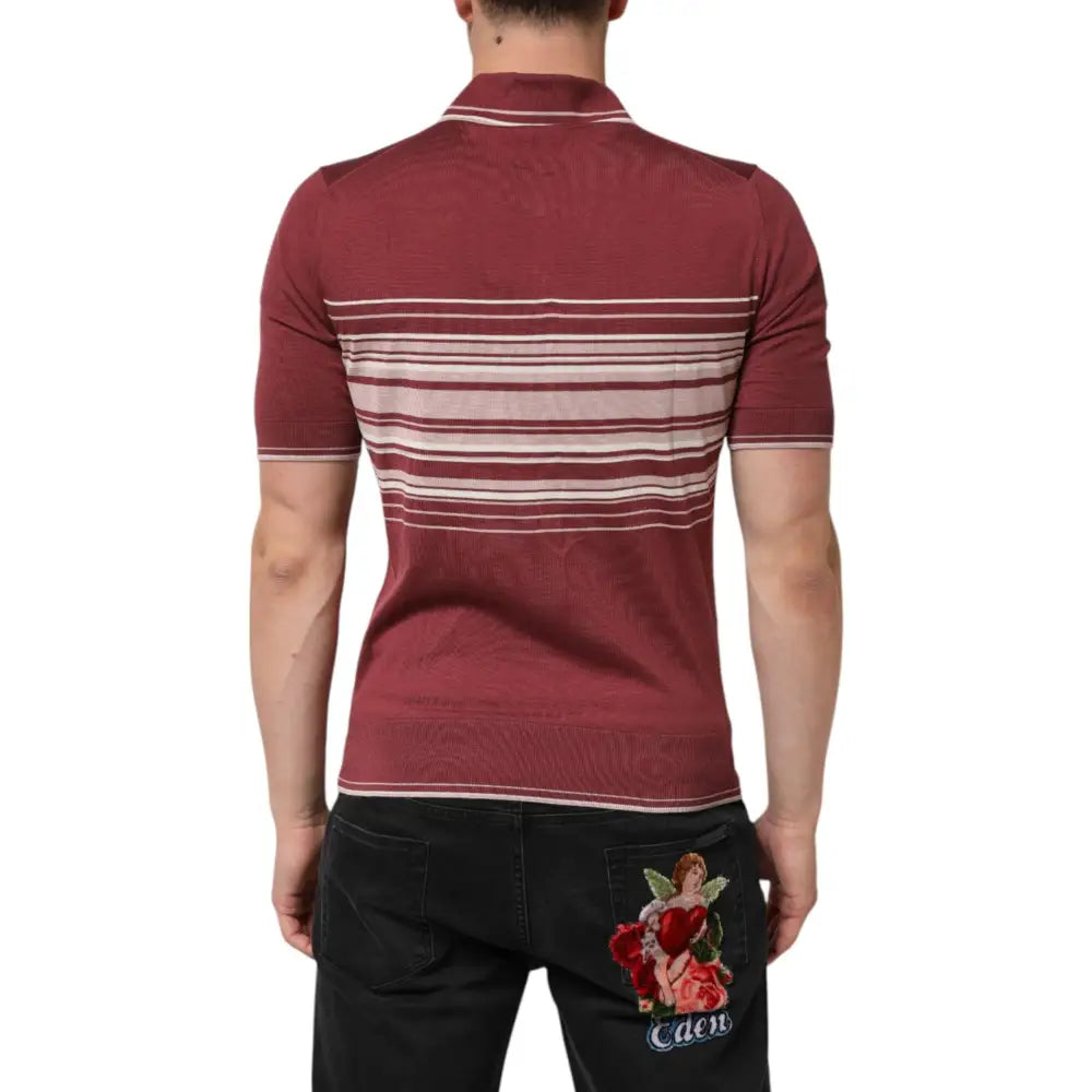 Dolce & Gabbana Cotton Burgundy Striped DG Logo Polo T-shirt
