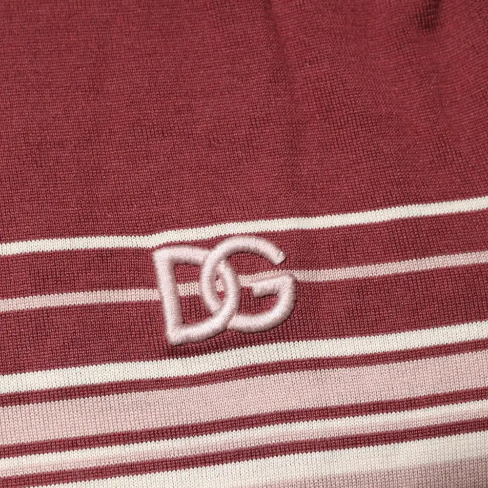 Dolce & Gabbana Cotton Burgundy Striped DG Logo Polo T-shirt