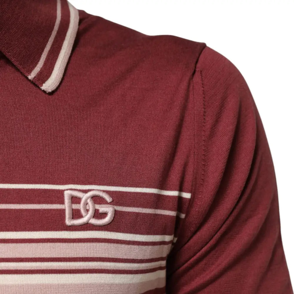 Dolce & Gabbana Cotton Burgundy Striped DG Logo Polo T-shirt