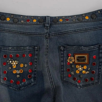 Dolce & Gabbana Crystal Roses Heart Embellished Jeans