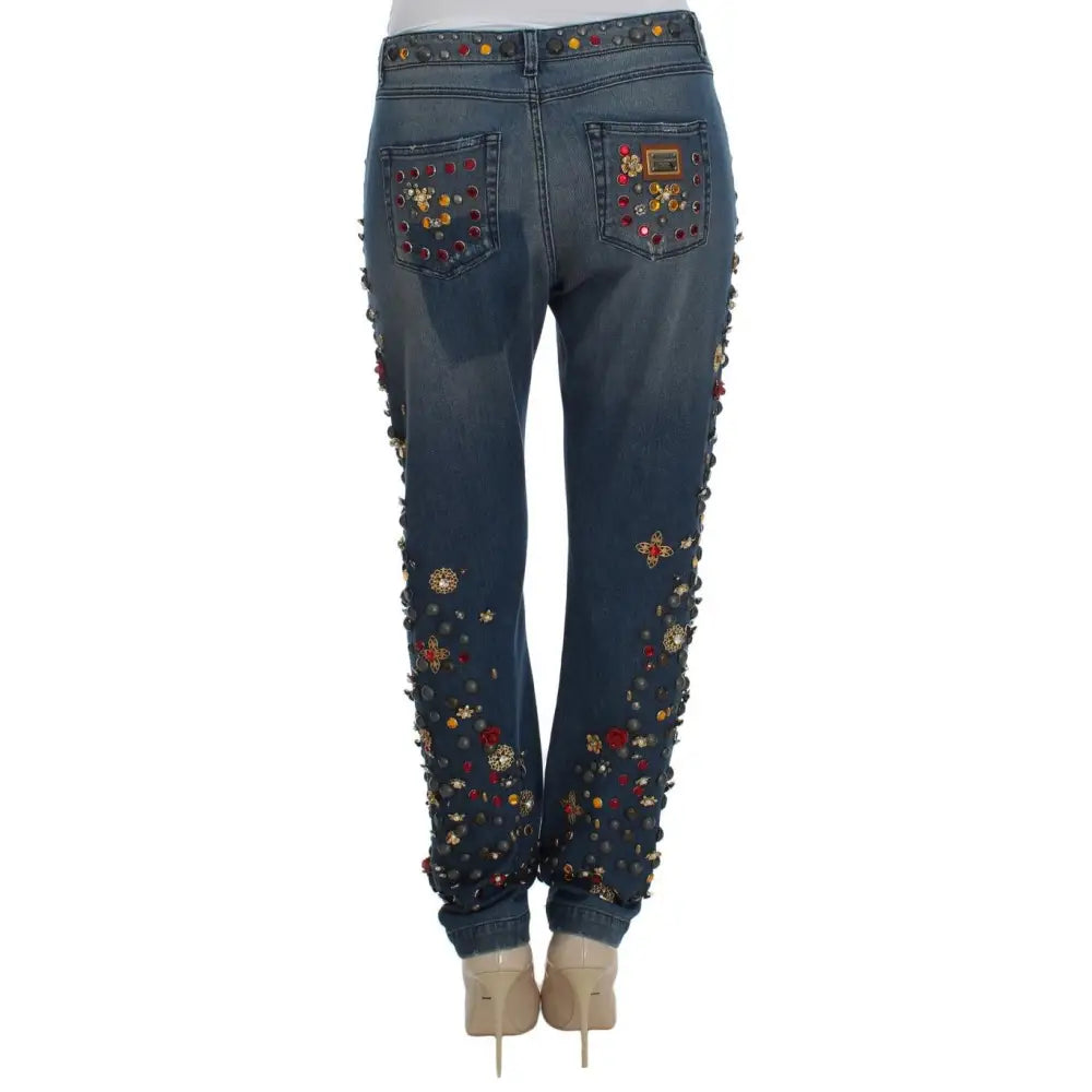Dolce & Gabbana Crystal Roses Heart Embellished Jeans
