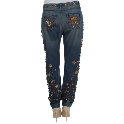 Dolce & Gabbana Crystal Roses Heart Embellished Jeans