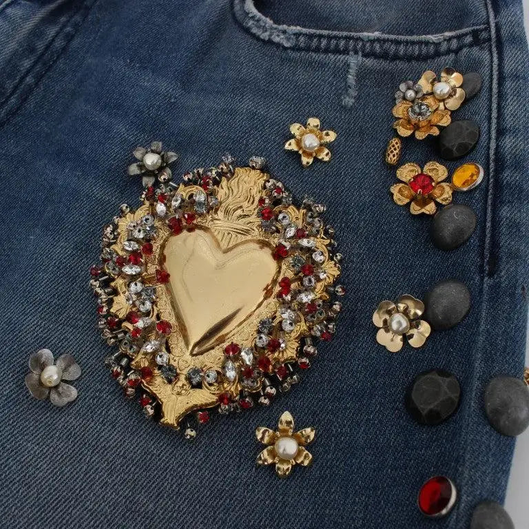 Dolce & Gabbana Crystal Roses Heart Embellished Jeans