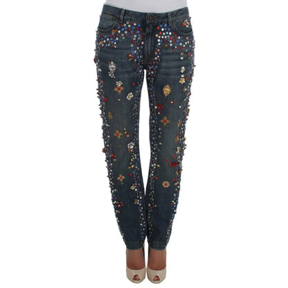 Dolce & Gabbana Crystal Roses Heart Embellished Jeans