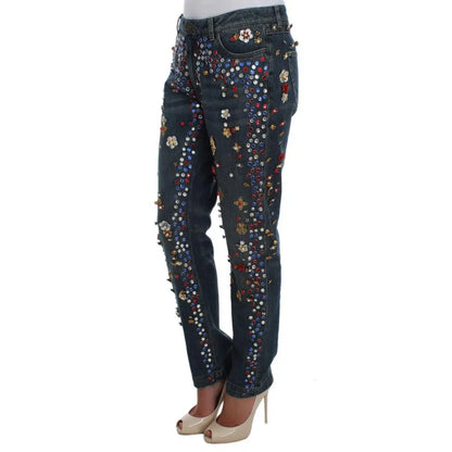 Dolce & Gabbana Crystal Roses Heart Embellished Jeans