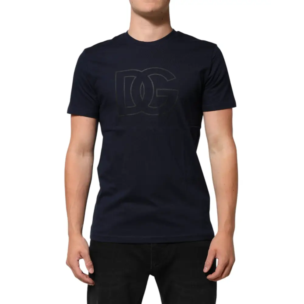 Dolce & Gabbana Dark Blue Cotton DG Logo Print Men’s Top T-shirt - T-shirts