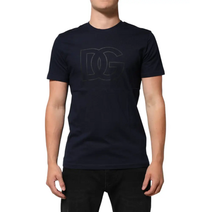 Dolce & Gabbana Dark Blue Cotton DG Logo Print Men’s Top T-shirt - T-shirts