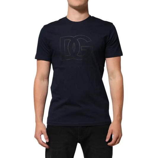 Dolce & Gabbana Dark Blue Cotton DG Logo Print Men’s Top T-shirt - T-shirts