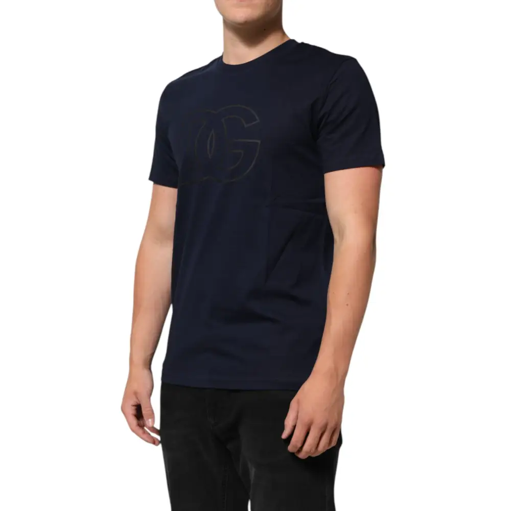 Dolce & Gabbana Dark Blue Cotton DG Logo Print Men’s Top T-shirt - T-shirts