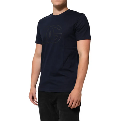 Dolce & Gabbana Dark Blue Cotton DG Logo Print Men’s Top T-shirt - T-shirts