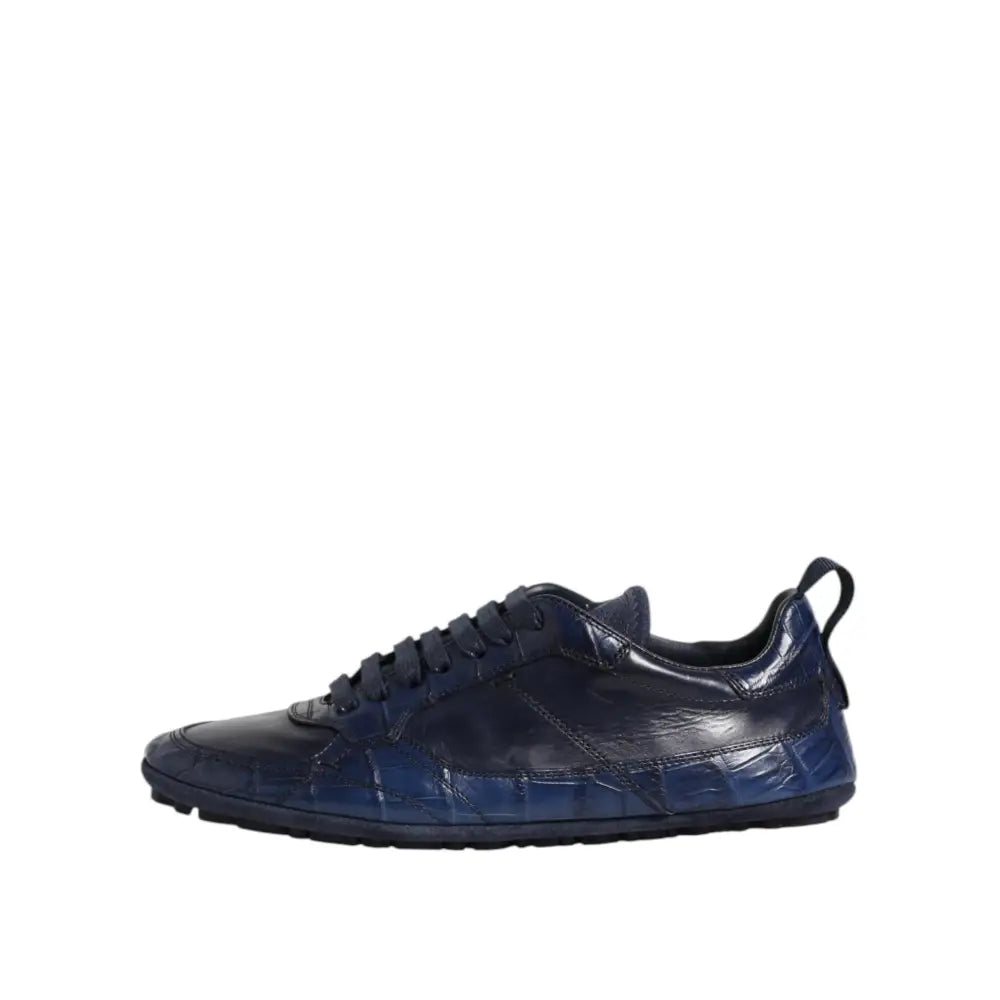 Dolce & Gabbana Dark Blue Leather Low Top Men Sneakers Shoes