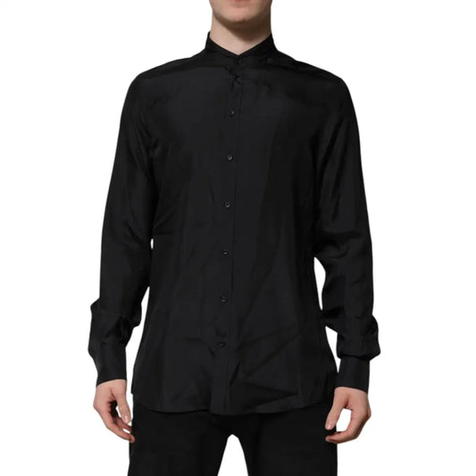 Dolce & Gabbana Dark Blue Silk MARTINI Men Formal Dress Shirt