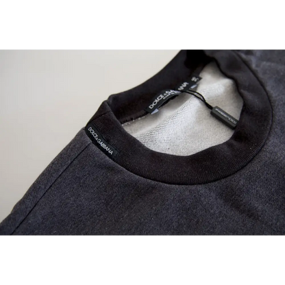 Dolce & Gabbana Dark Gray Cotton Crew Neck Pullover Sweater - Sweaters