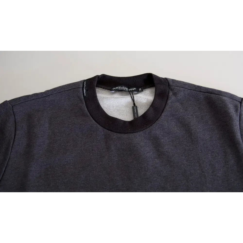 Dolce & Gabbana Dark Gray Cotton Crew Neck Pullover Sweater - Sweaters