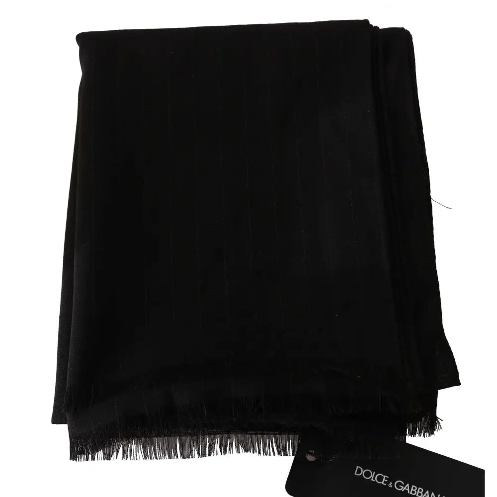 Dolce & Gabbana Dark Gray Virgin Wool Striped Pattern Wrap Scarf