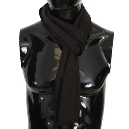Dolce & Gabbana Dark Gray Virgin Wool Striped Pattern Wrap Scarf