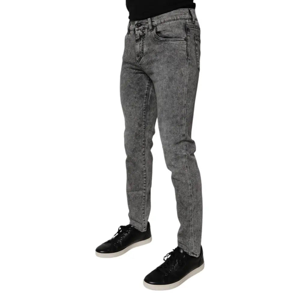 Dolce & Gabbana Dark Gray Washed Cotton Slim Fit Denim Jeans