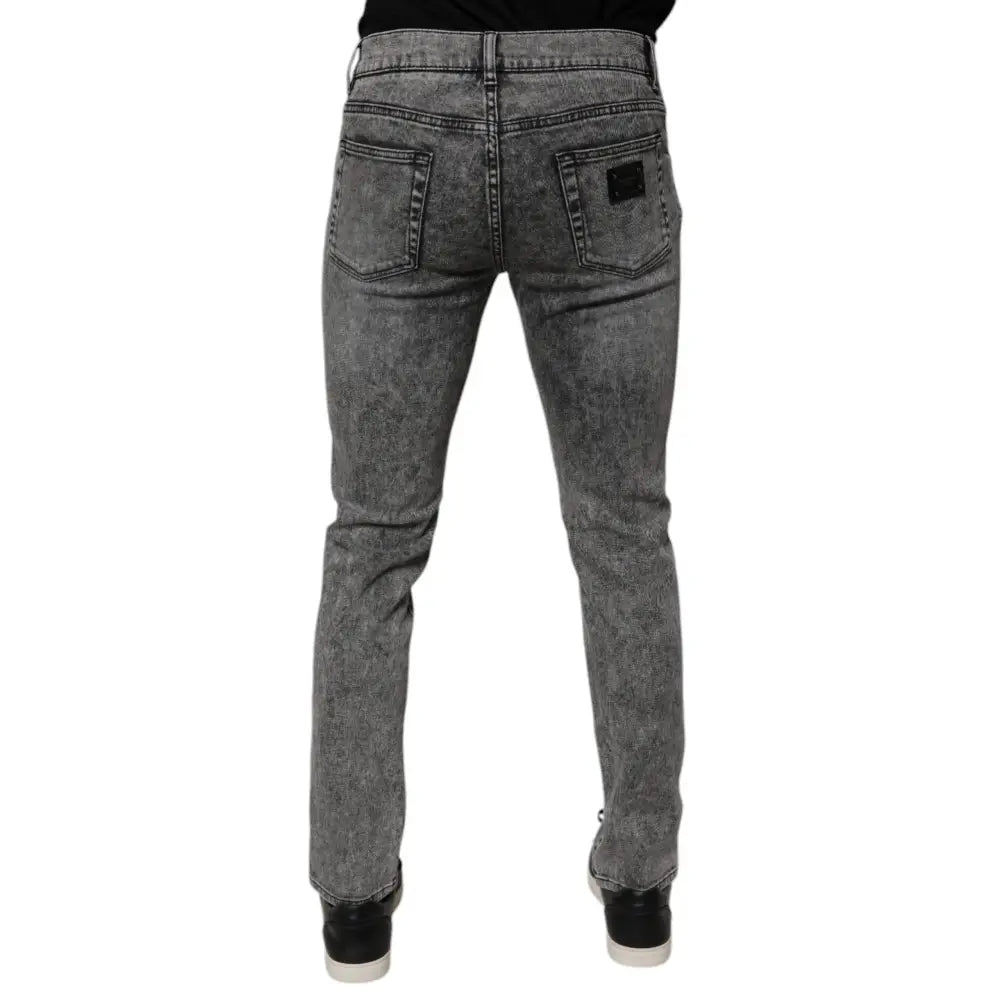 Dolce & Gabbana Dark Gray Washed Cotton Slim Fit Denim Jeans