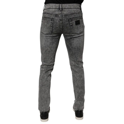 Dolce & Gabbana Dark Gray Washed Cotton Slim Fit Denim Jeans