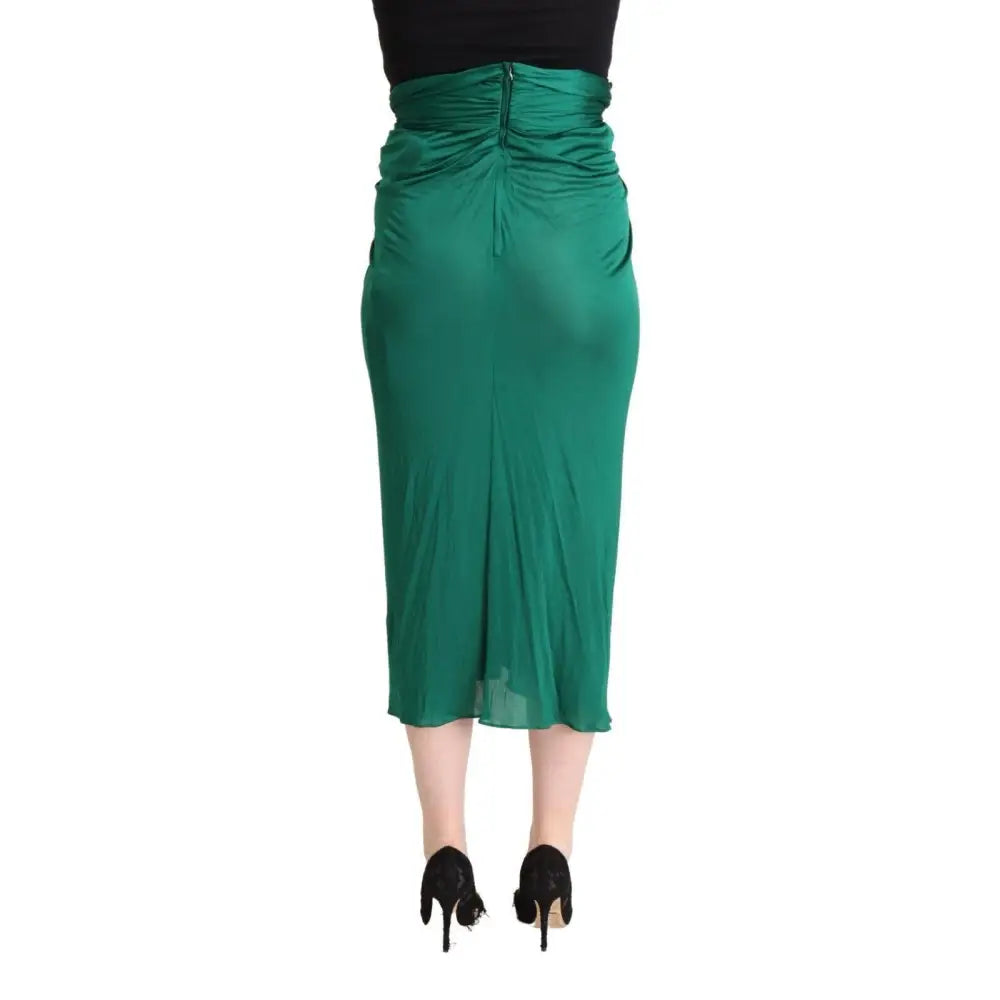 Dolce & Gabbana Dark Green High Waist Midi Pencil Cut Pleated Skirt