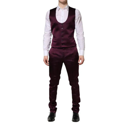 Dolce & Gabbana Dark Purple Silk 3Piece Single Breasted Suit