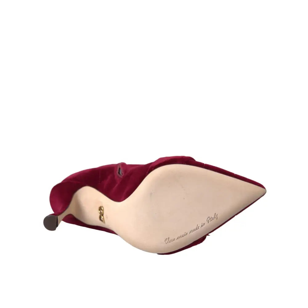 Dolce & Gabbana Dark Red Velvet Devotion Buckle Boots Shoes
