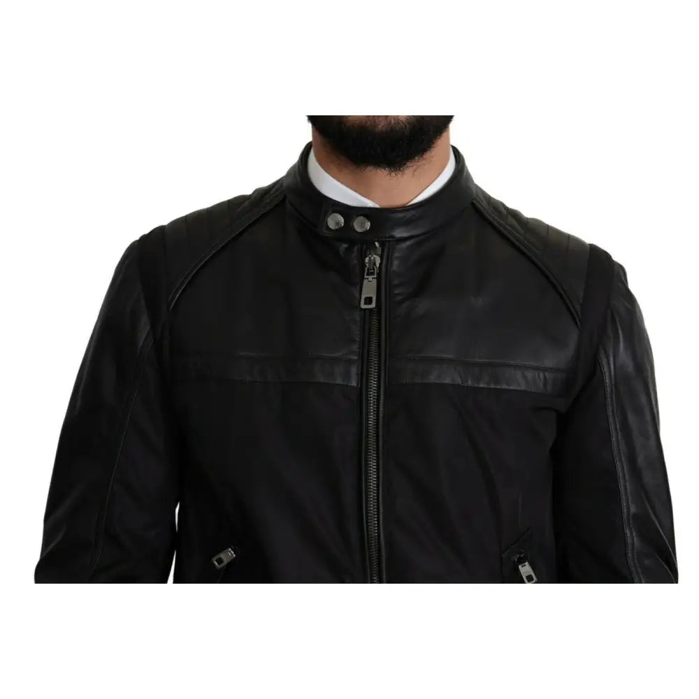 Dolce & Gabbana Elegant Black Bomber with Leather Accents