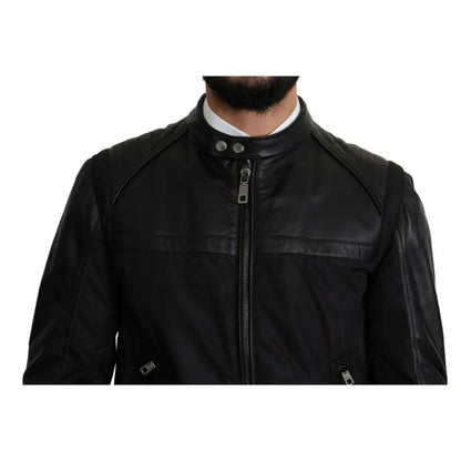 Dolce & Gabbana Elegant Black Bomber with Leather Accents