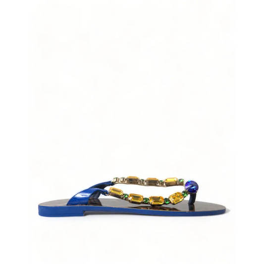 Dolce & Gabbana elegant blue leather flip-flop med blå læder og ædelstene