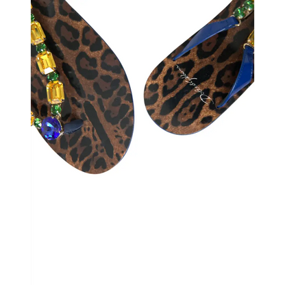 Dolce & Gabbana elegant blue læder flade sandaler med leopardmønster