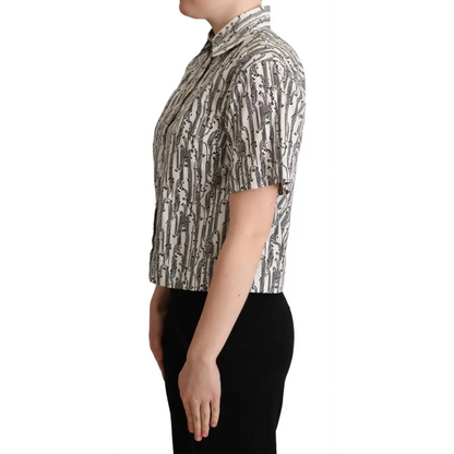 Kvinde i Dolce & Gabbana elegant floral cotton polo med sort-hvidt mønster