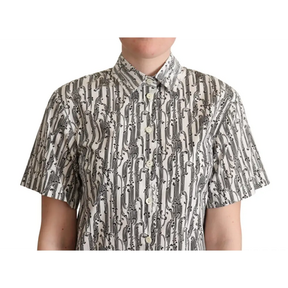 Dolce & Gabbana elegant floral cotton polo with cream saxophone print