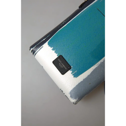 Dolce & Gabbana elegant leather crossbody phone bag in teal, white, gray