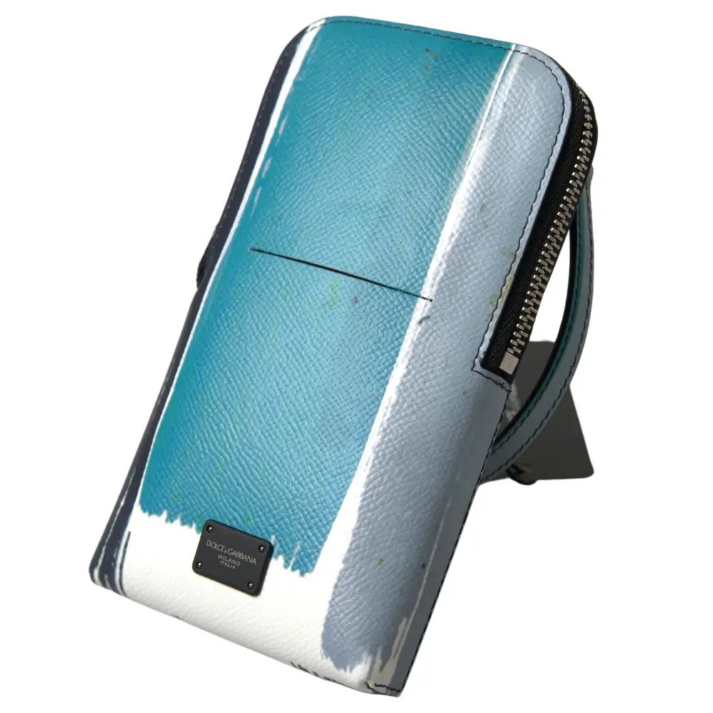 Dolce & Gabbana elegant leather crossbody phone bag in blue and white