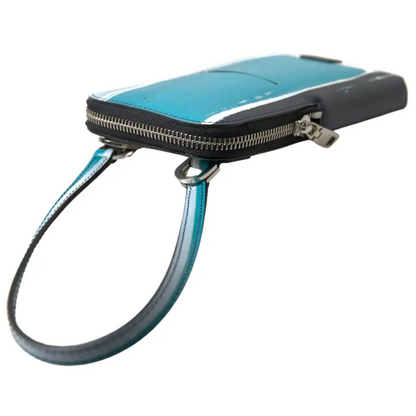 Elegant Dolce & Gabbana leather crossbody phone bag in turquoise and black