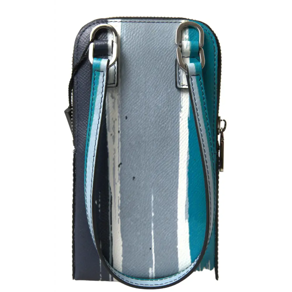 Dolce & Gabbana elegant leather crossbody phone bag in gray, teal, blue and white