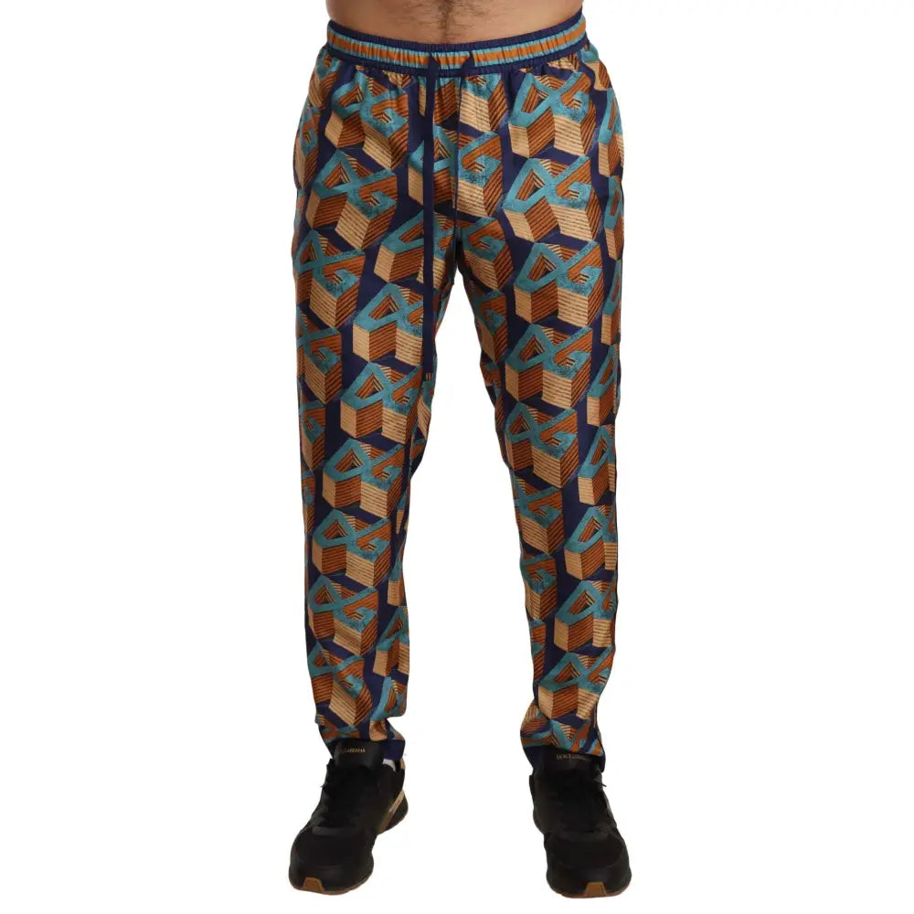 Dolce & Gabbana Elegant Silk Jogger Pants with Vibrant Print