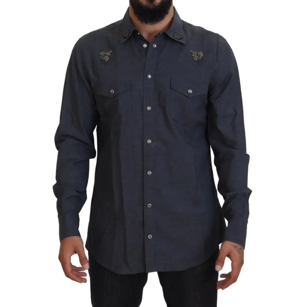 Dolce & Gabbana Elegant Slim-Fit Blue Denim Casual Shirt