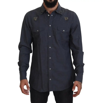 Dolce & Gabbana Elegant Slim-Fit Blue Denim Casual Shirt