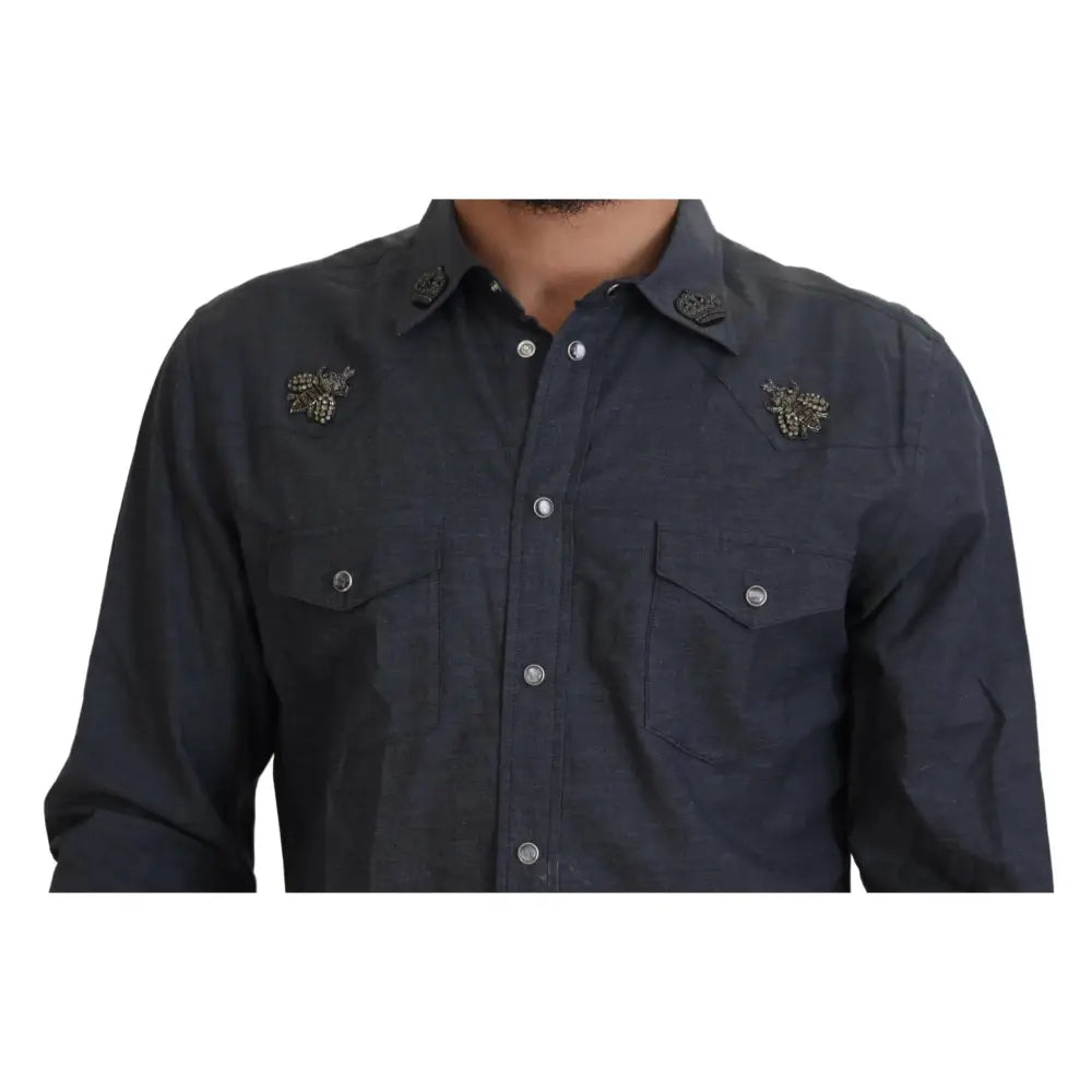 Dolce & Gabbana Elegant Slim-Fit Blue Denim Casual Shirt